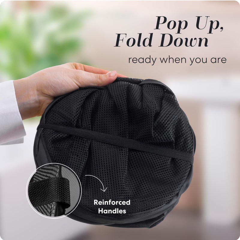 Handy Laundry Collapsible Mesh Pop Up Hamper with Wide Opening and Side Pocket - Breathable, Sturdy, Foldable, and Space-Saving Design for Clothes and Storage (Black | 2-Pack) - Image 3